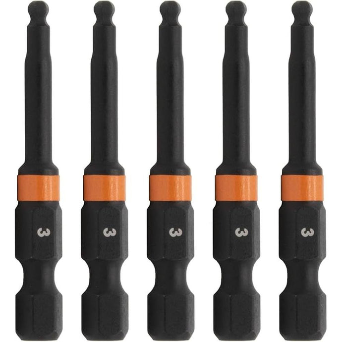 Ball-End Hex 3mm Impact Driver Bit - Railer Allen Wrench Drill Hex Bits. 1/4 Quick Release S2 Steel 2 inch 3mm Ball-End Hex Bits. (5 Pack)