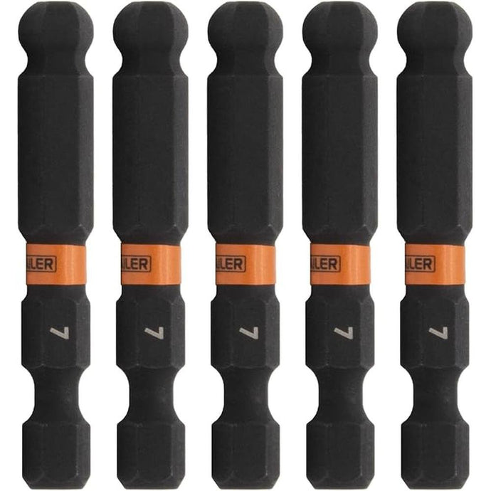 Ball-End Hex 7mm Impact Driver Bit - Railer Allen Wrench Drill Hex Bits. 1/4 Quick Release S2 Steel 2 inch 7mm Ball-End Hex Bits. (5 Pack)