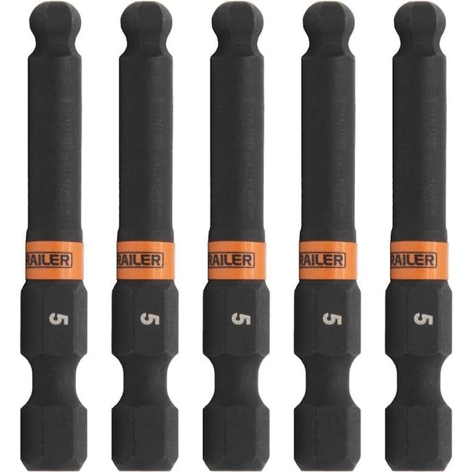 Ball-End Hex 5mm Impact Driver Bit - Railer Allen Wrench Drill Hex Bits. 1/4 Quick Release S2 Steel 2 inch 5mm Ball-End Hex Bits. (5 Pack)