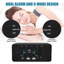 Load image into Gallery viewer, Wood Digital Alarm Clock with 10W Fast Wireless Charger, USB Charging Ports, DST, Dimmable, Snooze, Large Number LED Display for Bedrooms, Desk, Living Room Table, Bedside, Nightstand (Black)
