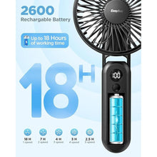Load image into Gallery viewer, EasyAcc Portable Hand Held Fan, Ultra Quiet 5 Speed Personal Fan, LED Dispay USB C Rechargeable Handheld Fan, 180° Foldable Small Desk Fan, Electric Cooling Fan&amp;PowerBank for Office Home Travel
