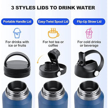 Load image into Gallery viewer, HYDROWION Water Bottle Insulated,32oz Water Bottles Straw Lid, Spout Lid and Flex Cap, Tumbler Flask (Cold for 48 Hrs, Hot for 24 Hrs), Leakproof Travel Thermo Mug, Fit Any Car Cupholder, Olive

