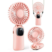 Load image into Gallery viewer, Portable Handheld Fan, 4000mAh Battery Operated Fan with LED Display, Handheld/Neck/Desk 3 in 1 Personal Small Fan, 90° Foldable Desk Fan with Base, 5 Speed Lash Fan Makeup Fan for Women

