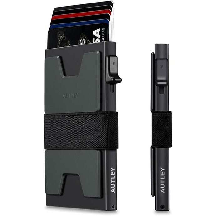 AUTLEY Slim Card Holder, Minimalist Pop Up Wallet for Men, RFID Blocking Mens Wallet with Cash Band (Black)