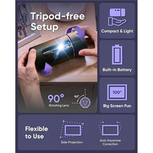 Load image into Gallery viewer, NOMVDIC R150 Mini Projector, Portable Battery Operated Projector with 4hrs of Playtime , Ceiling Projector with 90? Rotating Lens, 6W Harman Kardon Speaker, Auto Keystone
