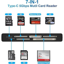 Load image into Gallery viewer, USB C Multi Card Reader, SD/TF/CF/XD/MS Type-C 5Gps High Speed 7-in-1 XD Picture Card Reader for SDXC SDHC TF Micro SD CF MS MMC Card, Sony Memory Stick Pro Duo Adapter Read 5 Cards Simultaneously
