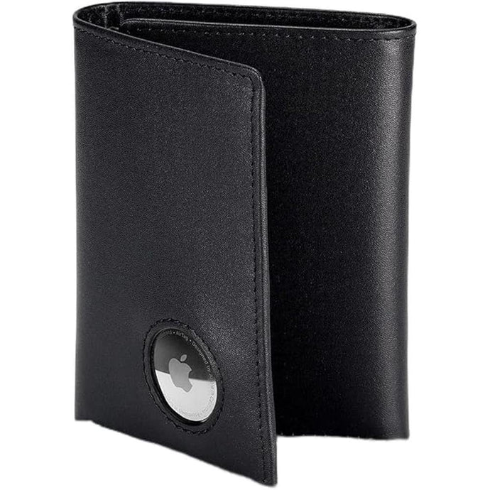 Stealth Mode Men's Leather Trifold Wallet with Airtag Holder and RFID Blocking (Black)