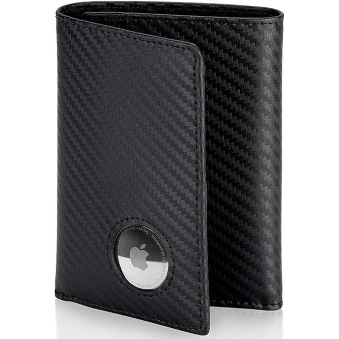 Stealth Mode Men's Leather Trifold Wallet with Airtag Holder and RFID Blocking (Carbon Fiber)