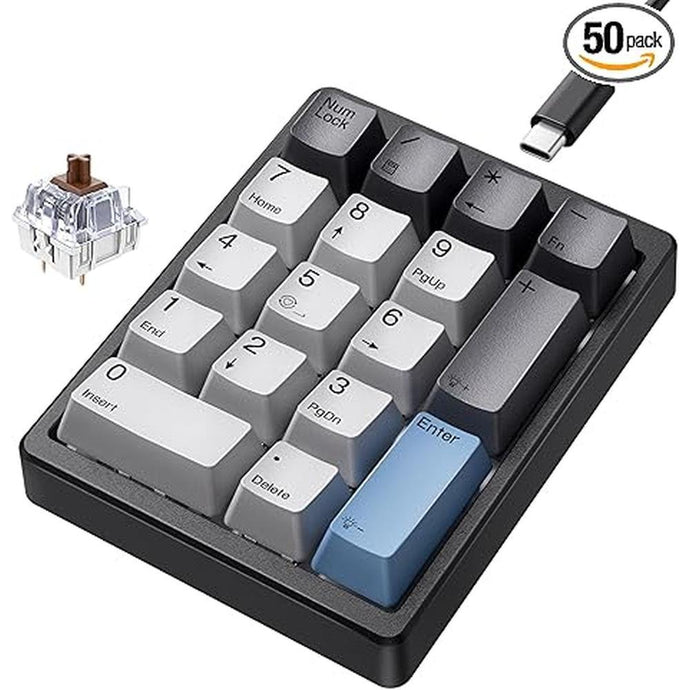 Mechanical Number Pad, Hot Swappable Wired Numpad USB 17 Keys White Backlit Numeric Keypad with PBT Keycaps for Laptop PC TKL Keyboards (Brown Switch)