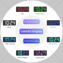 Load image into Gallery viewer, LED Digital Wall Clock with Dynamic RGB Display, Big Digits, Auto-Brightness, 12/24Hr Format, Modern Electric Small Silent Wall Clock for Living Room, Bedroom, Classroom, Farmhouse, Kitchen, Office
