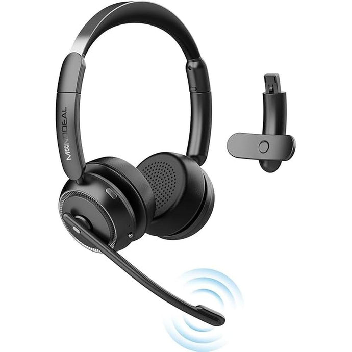 MONODEAL Bluetooth Headset, Wireless Headset with Microphone AI Noise Cancelling, Mute Button, 45 H Work Time, Single/Dual Ear Wireless Headphones for Work Office Home Call Center