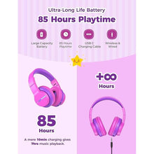 Load image into Gallery viewer, iClever BTH12 Kids Bluetooth Headphones,Colorful LED Lights Wireless Kids Headphones,74/85dBA Safe Volume,85H Playtime,Bluetooth 5.2,Over Ear Headphones Built-in Mic for iPad/Tablet/Airplane,Hot Pink
