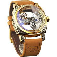 Load image into Gallery viewer, FORSINING Men's Luxury Square Carving Mechanical Watch, Retro Totem Double Sided Hollow Skeleton Self-Wind Automatic Watches, Vintage Leather Strap Wristwatch
