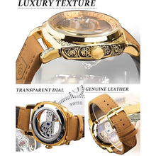 Load image into Gallery viewer, FORSINING Men's Luxury Square Carving Mechanical Watch, Retro Totem Double Sided Hollow Skeleton Self-Wind Automatic Watches, Vintage Leather Strap Wristwatch
