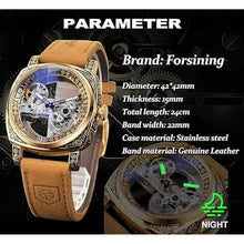 Load image into Gallery viewer, FORSINING Men's Luxury Square Carving Mechanical Watch, Retro Totem Double Sided Hollow Skeleton Self-Wind Automatic Watches, Vintage Leather Strap Wristwatch
