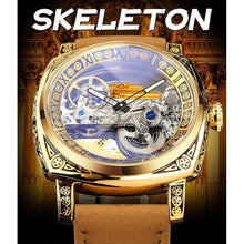 Load image into Gallery viewer, FORSINING Men's Luxury Square Carving Mechanical Watch, Retro Totem Double Sided Hollow Skeleton Self-Wind Automatic Watches, Vintage Leather Strap Wristwatch

