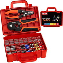 Load image into Gallery viewer, PEBA Ferrule Crimping Tool Kit with 24 Sizes Purple Copper Ferrules | Self-Adjusting Ratchet Crimper &amp; Pro Crimping Dies | for AWG 24-8 Wires | Electrical Wiring, Industrial Maintenance, DIY Projects
