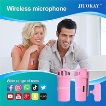 Load image into Gallery viewer, 2 Pack Wireless lavalier Microphone for Samsung Galaxy Tab Phones, iPhone Microphone for Video Recording Interview Podcast Vlog Zoom Facebook TikTok (iPhone, Pink)
