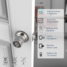 Load image into Gallery viewer, Fingerprint Door Knob with Keypad and Key,Smart Biometric Digital Lock with Voice Navigation Programming,Combination Electronic Handle for Interior Doors, Entry,Bedrooms,Garage(Satin Nickel)
