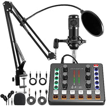 Load image into Gallery viewer, Xisono Podcast Equipment Bundle Audio Interface, DJ Mixer, BM-800 Condenser Microphone, Studio Equipment with Mic Arm, Bluetooth for Streaming, Voice Over, Singing, PC
