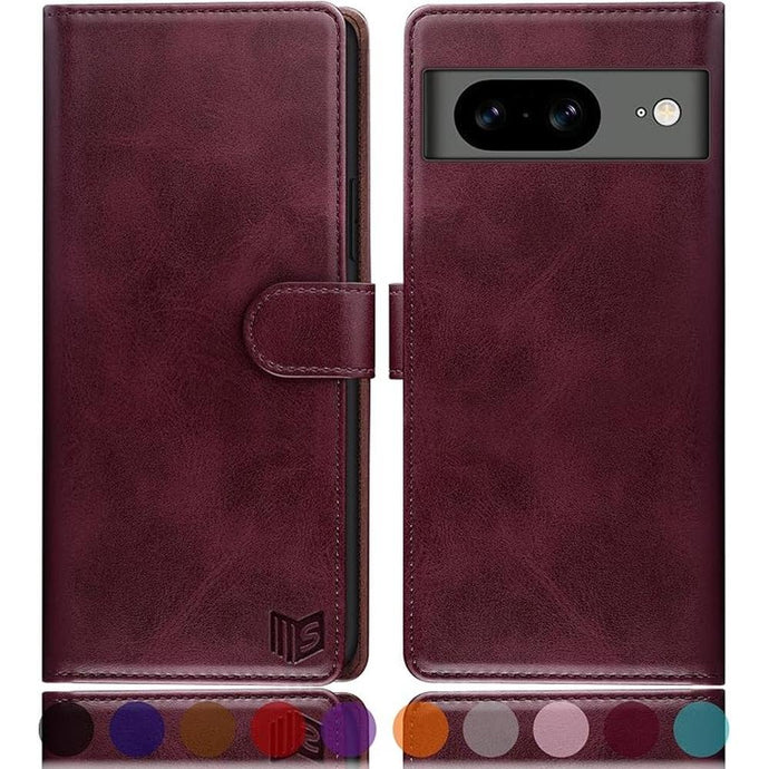 SUANPOT for Google Pixel 8 5G Wallet case with RFID Blocking Credit Card Holder,Flip Book PU Leather Protective Cover Women Men for Pixel 8 Phone case Wine Red