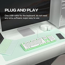 Load image into Gallery viewer, Computer Keyboard Wired, Plug Play USB Keyboard with Large Number Pad, Caps Indicators, Foldable Stands, Full Size Keyboard for Windows PC Laptop (Green-White)
