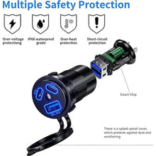 Load image into Gallery viewer, Kewig 12V USB Outlet Car Charge, 108W Super Fast Dual PD3.0 &amp; QC3.0 3-Port Multiple USB Port for Car, USB C Cigarette Lighter Replacement 12 Volt Socket Waterproof for Marine Motorcycle RV Golf Cart
