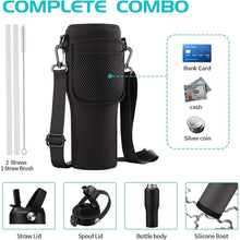 Load image into Gallery viewer, 32oz Stainless Steel Water Bottle, Cold-48H &amp; Hot-24H, Water Flask Thermal with Straw &amp; Spout Lids, Pouch, Vacuum Insulated Bottle for Father&#39;s Day Gift Black
