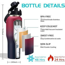 Load image into Gallery viewer, Insulated Water Bottle 32/40 oz - Cold-48h &amp; Hot-24h Stainless Steel Vacuum Flask with Straw &amp; Pop-up Chug Lid, Slim Insulated Water Bottle that Fits in Cup Holder, Wide Mouth Hydro Metal Thermal Cups

