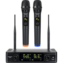Load image into Gallery viewer, whitesand UHF Wireless Microphone System, Dual Wireless Mic Set w/ 2 Handhelds, 2x30 Frequencies, Dynamic Microphones for Singing, Home Karaoke, DJ, Church, Wedding (WSM-300)

