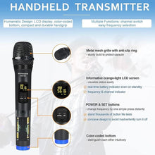 Load image into Gallery viewer, whitesand UHF Wireless Microphone System, Dual Wireless Mic Set w/ 2 Handhelds, 2x30 Frequencies, Dynamic Microphones for Singing, Home Karaoke, DJ, Church, Wedding (WSM-300)
