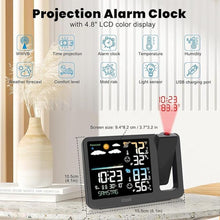 Load image into Gallery viewer, uzoli Projection Alarm Clock Weather Station, WWVB Atomic Projector Clock with Sensor, Adjustable Backlight, Indoor Outdoor Temperature Humidity, Digital Projection Clock for Bedroom Ceiling

