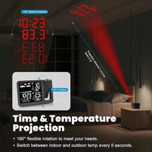 Load image into Gallery viewer, uzoli Projection Alarm Clock Weather Station, WWVB Atomic Projector Clock with Sensor, Adjustable Backlight, Indoor Outdoor Temperature Humidity, Digital Projection Clock for Bedroom Ceiling

