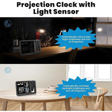 Load image into Gallery viewer, uzoli Projection Alarm Clock Weather Station, WWVB Atomic Projector Clock with Sensor, Adjustable Backlight, Indoor Outdoor Temperature Humidity, Digital Projection Clock for Bedroom Ceiling
