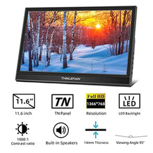 Load image into Gallery viewer, Thinlerain Small Portable Monitor - 11.6 inch HDMI/Dual USB-C Mini Laptop Monitor, 1366 x 768 TN LED Display External Screen for Laptop and Computer, Build in Speakers
