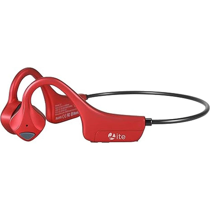 Bone Conduction Headphones Bluetooth Waterproof Open Ear Headphones - Wireless Sports Headset Sweatproof Earphones with Mic Induction Conducting Headphones for Running Workout Gym-Red