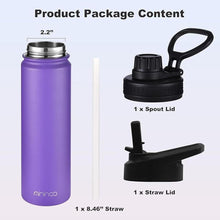 Load image into Gallery viewer, mininoo 24 oz Insulated Water Bottle with Straw Lid, Stainless Steel Double Wall Vacuum, Leak Proof, BPA Free, Keep Cold for 24H &amp; Hot for 12H(Purple)
