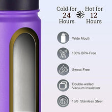 Load image into Gallery viewer, mininoo 24 oz Insulated Water Bottle with Straw Lid, Stainless Steel Double Wall Vacuum, Leak Proof, BPA Free, Keep Cold for 24H &amp; Hot for 12H(Purple)
