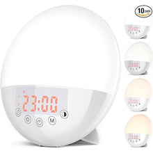 Load image into Gallery viewer, Wake Up Light, 10000 Lux UV Free Sun lamp Sunrise Alarm Clock, Dimmable 5 Brightness &amp; 4 Color Temperatures &amp; Timer, Dual Alarms &amp; Snooze, Sleep Aid with 10 Natural Sounds
