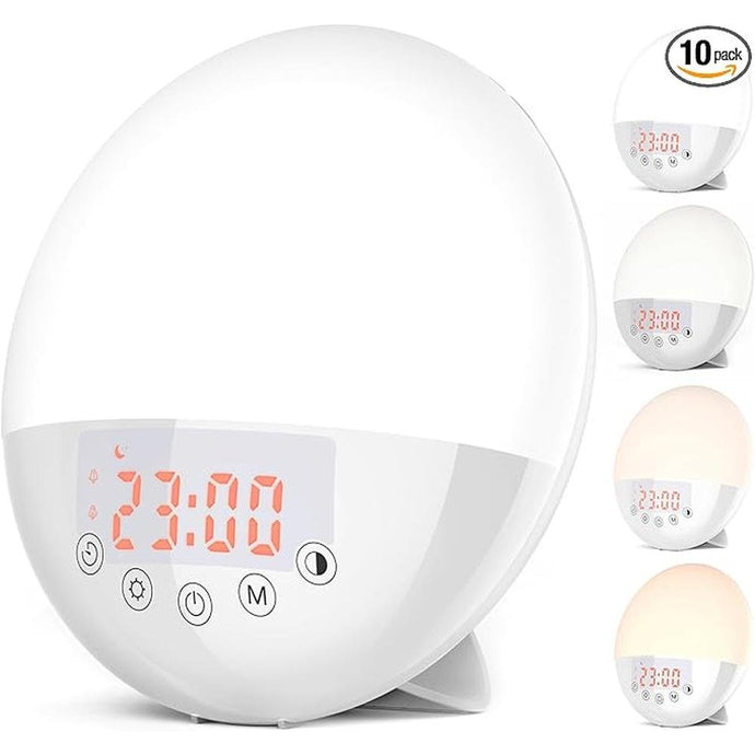 Wake Up Light, 10000 Lux UV Free Sun lamp Sunrise Alarm Clock, Dimmable 5 Brightness & 4 Color Temperatures & Timer, Dual Alarms & Snooze, Sleep Aid with 10 Natural Sounds