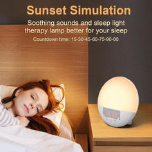 Load image into Gallery viewer, Wake Up Light, 10000 Lux UV Free Sun lamp Sunrise Alarm Clock, Dimmable 5 Brightness &amp; 4 Color Temperatures &amp; Timer, Dual Alarms &amp; Snooze, Sleep Aid with 10 Natural Sounds
