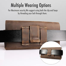 Load image into Gallery viewer, Leather Phone Holster with Belt Clip for Galaxy S23,iPhone 14,14 Pro,Double Pockets Leather Belt Bag for Smartphone with Case,Cash and Cards,Flip Cellphone Pouch,L,Darkbrown
