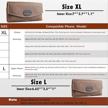 Load image into Gallery viewer, Leather Phone Holster with Belt Clip for Galaxy S23,iPhone 14,14 Pro,Double Pockets Leather Belt Bag for Smartphone with Case,Cash and Cards,Flip Cellphone Pouch,L,Darkbrown
