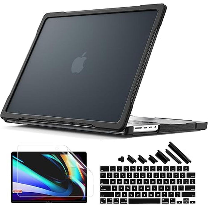 Batianda Ultimate Protection Case for New MacBook Pro 14 M4 M3 M2 Pro Max Chip 2024 2023 2021 Matte Carbon Fiber Edges Shockproof Anti-Scratch and Anti-Fingerprint with Keyboard Cover Protector,Black