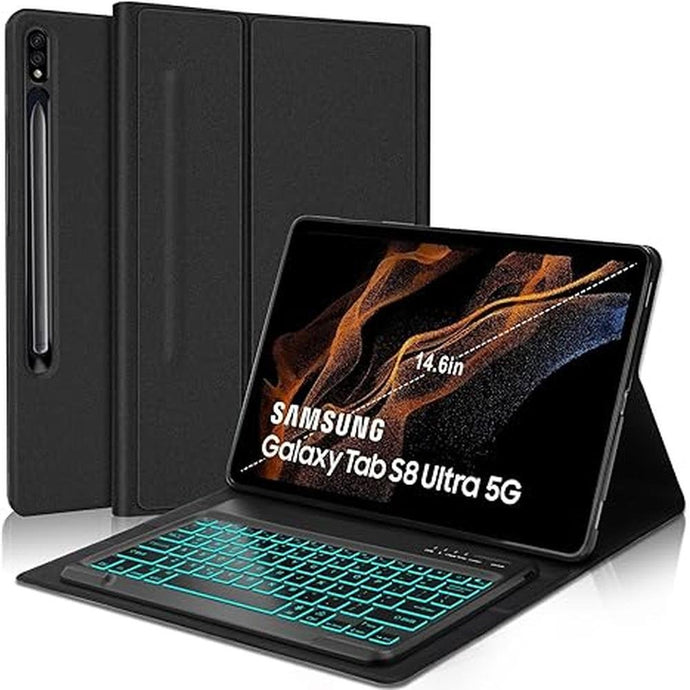 SENGBIRCH Keyboard Case for Samsung Galaxy Tab S10 Ultra, 14.6 inch Keyboard for S9 Ultra&S8 Ultra Tablet - Backlit Magnetic Detachable, Smart Cover Case for Tab S9 Ultra, Auto Sleep/Wake, Black