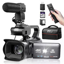 Load image into Gallery viewer, OIEXI UHD 4k Video Camera Camcorder with 18X Digital Zoom,64MP Digital Camera Recorder,4.0-inch Rotating Touchscreen,64GB SD Card,Microphone,Remote Control,Durable Battery(Black)
