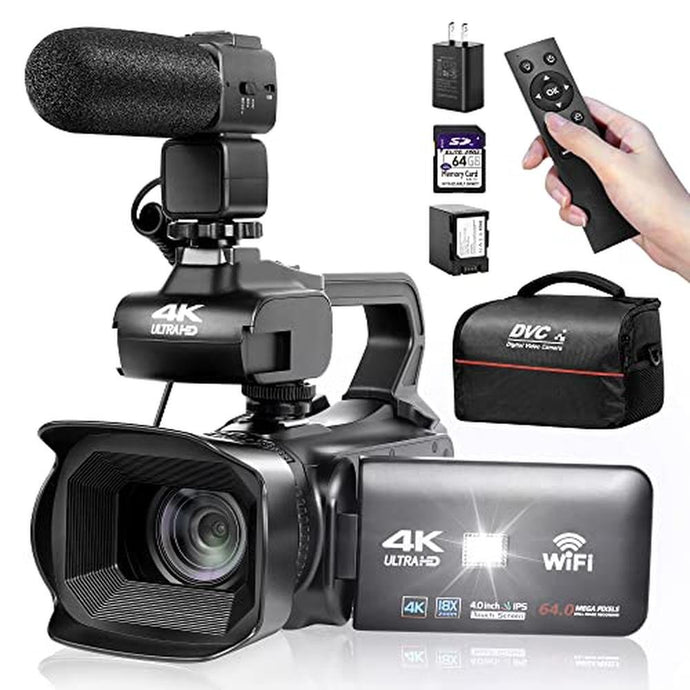 OIEXI UHD 4k Video Camera Camcorder with 18X Digital Zoom,64MP Digital Camera Recorder,4.0-inch Rotating Touchscreen,64GB SD Card,Microphone,Remote Control,Durable Battery(Black)