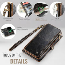Load image into Gallery viewer, Defencase Compatible with iPhone Xs MAX Case Wallet with RFID Blocking Card Holder for Women Men, Fashion PU Leather Magnetic Snap Flip Zipper Strap Wallet Phone Case Fit for iPhone Xs MAX, Coffee
