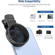 Load image into Gallery viewer, NEEWER 55mm ND/CPL/Effect Filter Set with Mobile Phone Camera Lens Clamp Clip, Polarizing ND32 6 Point Star 4 Graduated Colour Filters Kit Compatible with iPhone 16 15 14 Pro Max Plus 13 12 Samsung
