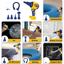 Load image into Gallery viewer, High Volume Compressed Air Duster Compatible with Dewalt 20v Battery- 3 Speeds, 50000RPM Brushless Motor, LED Light, 7 Multi-Use Accessories, Ideal for PC Keyboard, Pool Toy (Tool Only)
